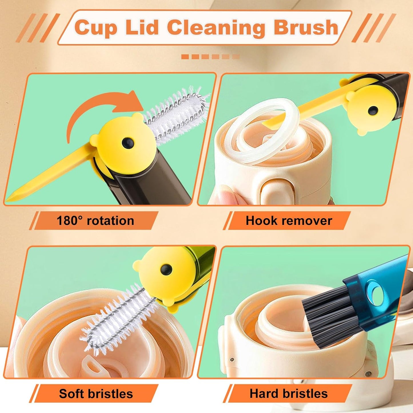 3 in 1 Cup Lid Cleaning Brush, Portable Gap Cleaner Brush - Multifunctional Bottle Cleaning Brush for Bottle Gap/Tight Spaces/Travel Bottle Lid, Home Kitchen Crevice Brush Tools, 3 PCS