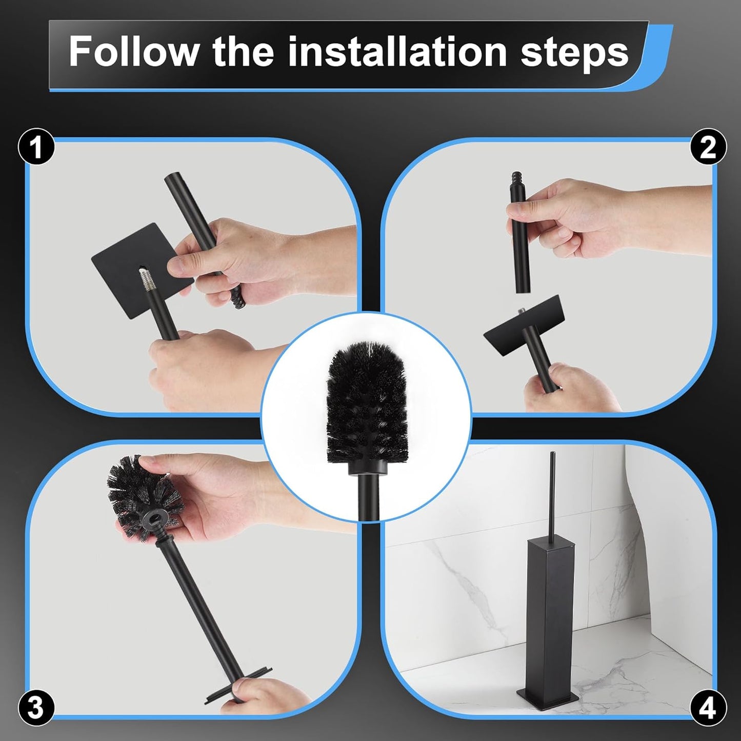 BVL Toilet Brush and Holder Set Brushed Nickel Stainless Steel 304 Square Freestanding Toilet Brush for Bathroom