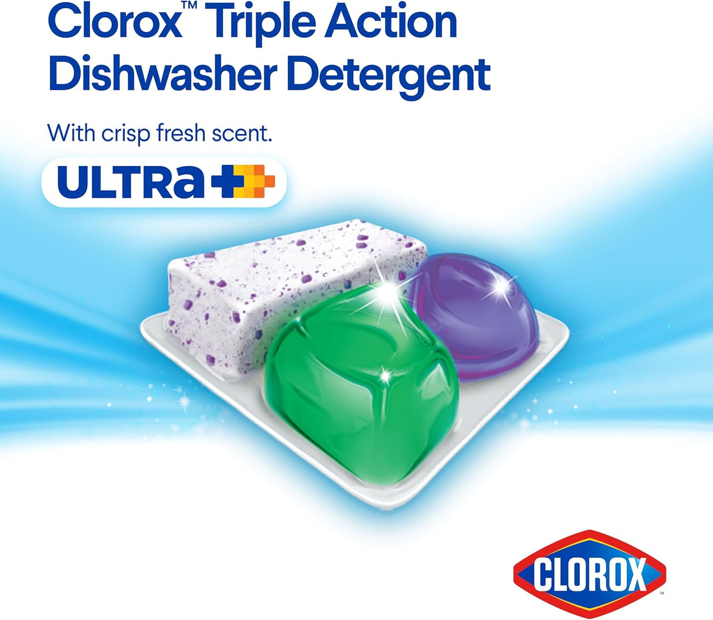 Clorox Triple Action Dishwasher Detergent Pacs, 16 Count Dishwashing Pacs, Fresh Scent
