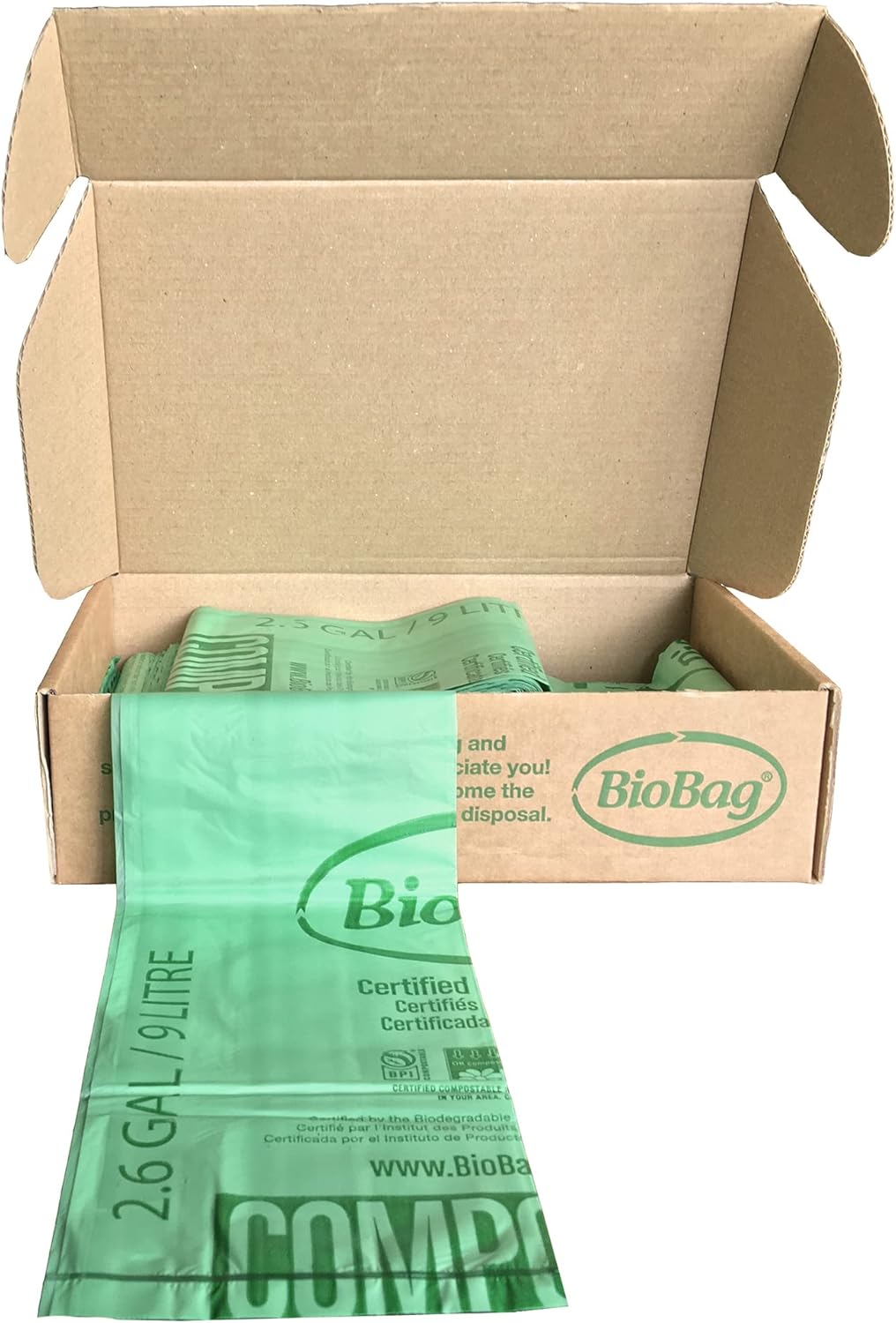 3 Gallon Compostable Food Scrap Bags by BioBag, 100 Count, BPI Certified, Meets ASTM D6400 Standards, Made in USA, Kitchen Trash Bin Liners
