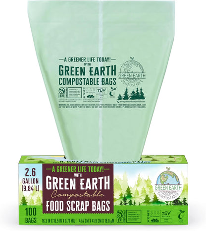 Green Earth Compostable Tall Kitchen Food Scrap Trash Bags, Superior Strength 0.9 Mil, Compost Bin Compatible, 13 Gallon, 49 Liter, 50-Count, ASTM D6400, BPI (US) & OK Compost Home (EU) Certified