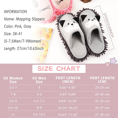 Cartoon Dog Mop Slippers Microfiber Clean Dusting Slippers Detachable Mopping Shoes for Office Home Room (Khaki)