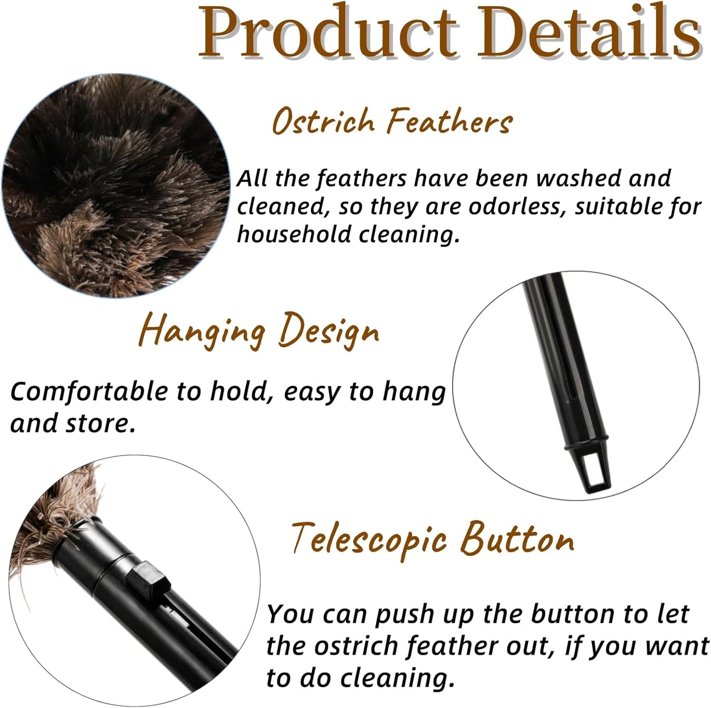 Goaste 2 Pack Ostrich Feather Duster, 15 Inch Fluffy Natural Feather Duster, Soft-Feather Mopping with Plastic Handle, Extensible Ostrich Feather Cleaning Supplies for Keyboard, Home, Car, Office