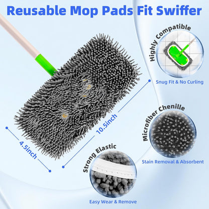 Reusable Mop Pads Compatible with Swiffer Sweeper Mop, Microfiber Dry Sweeping Cloths & Machine Washable Wet Pads Refill for Use on All Sealed Floors - Stone, Hardwood, Laminate & Tile (6 Blue)