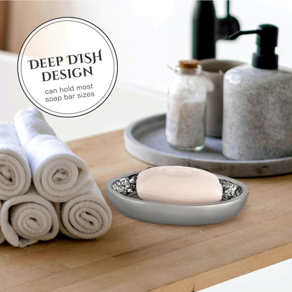 Creative Scents Crackled Glass Toilet Brush with Holder - Silver Toilet Bowl Cleaner Brush and Holder - Good Grip, Deep Cleaning, Decorative Design Compact Toilet Bowl Scrubber