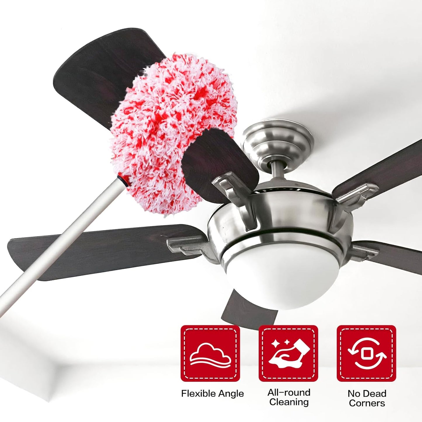 Ceiling Fan Cleaner Duster Reusable Microfiber Ceiling Fan Blade Cleaner Removable Duster with Extension Pole Adjusts 13 to 49.7 Inch for Cleaning Walls Bookshelves Furniture Door Window Top (Blue)