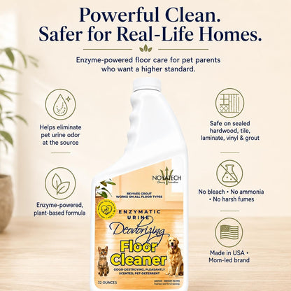 NOYATECH Pet Floor Cleaner for Mopping – Enzyme Urine & Odor Eliminator – Safe for Hardwood, Tile, Laminate & Grout – Dog & Cat Pee Concentrate, 32 oz