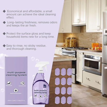 Spray Oven Cleaner, Multi-Purpose Cleaning System, Multi-Surface Cleaning Spray with Concentrated Tablets for Grill, Kitchen, Bathroom, Home (12pcs)