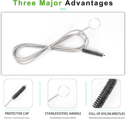 CiaraQ Bottle Cleaning Brushes, 8 Inch Nylon Tube Brush Set, Cleaner for Narrow Neck Bottles Cups with Hook, Set of 10pcs