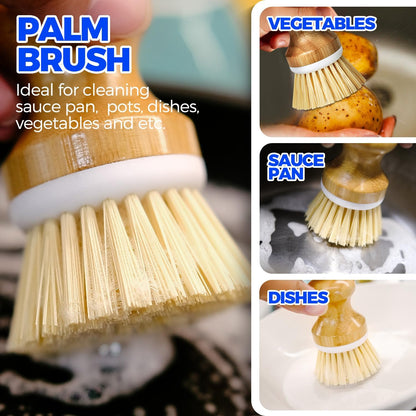 Holikme 6 Pack Dish Brush Scouring Pad Set with Bottle Brush, Dish Brush, Palm Scrub Brush and Straw Brush, Dish Scrubber Long Handle for Dish Bottle Cup Skillet Wok Pot Pan Cast Iron, Yellow