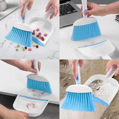 NACENA Small Dust Pan and Brush Set, Mini Broom and Dustpan Set Small Hand Broom and Brush Combo Dust Pan with Teeth for Home Cleaning Drawers Desktop Sofas and Outdoor, White & Gray