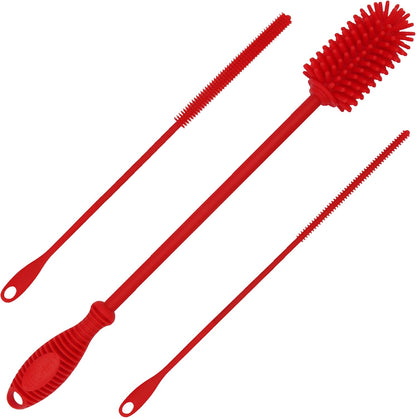 Kitchiny Silicone Bottle Brush with 2 Straw Cleaners - 12.5” Water Bottle Cleaner Brush for Yeti, Hydro Flask, Owala, Stanley, Baby Bottles, Glassware, Vases & Narrow Neck Containers - Grey