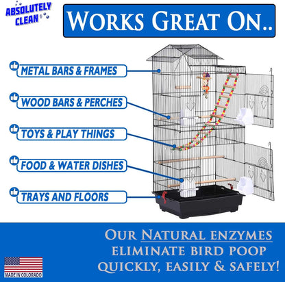 Absolutely Clean Amazing Bird Cage Cleaner and Deodorizer - Just Spray/Wipe - Safely & Easily Removes Bird Messes Quickly and Easily - Made in The US - Fragrance Free (16oz Pack of 1)