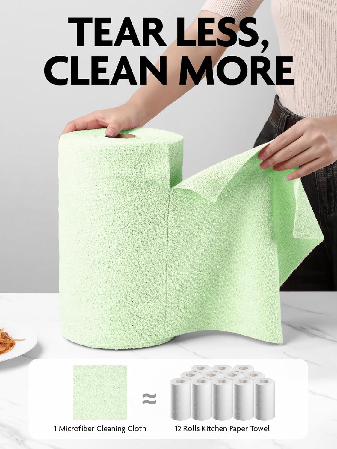 Fantasticlean Microfiber Cleaning Cloth Roll -75 Pack, Tear Away Microfiber Towels, 12" x 12", Reusable, Washable, Scratch Free, Ultra Absorbent Dishcloth for All-Around Cleaning Supplies (White)