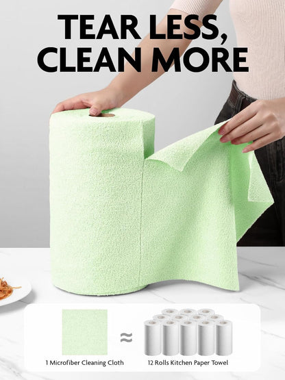 Fantasticlean Microfiber Cleaning Cloth Roll -75 Pack, Tear Away Microfiber Towels, 12" x 12", Reusable, Washable, Scratch Free, Ultra Absorbent Dishcloth for All-Around Cleaning Supplies (White)