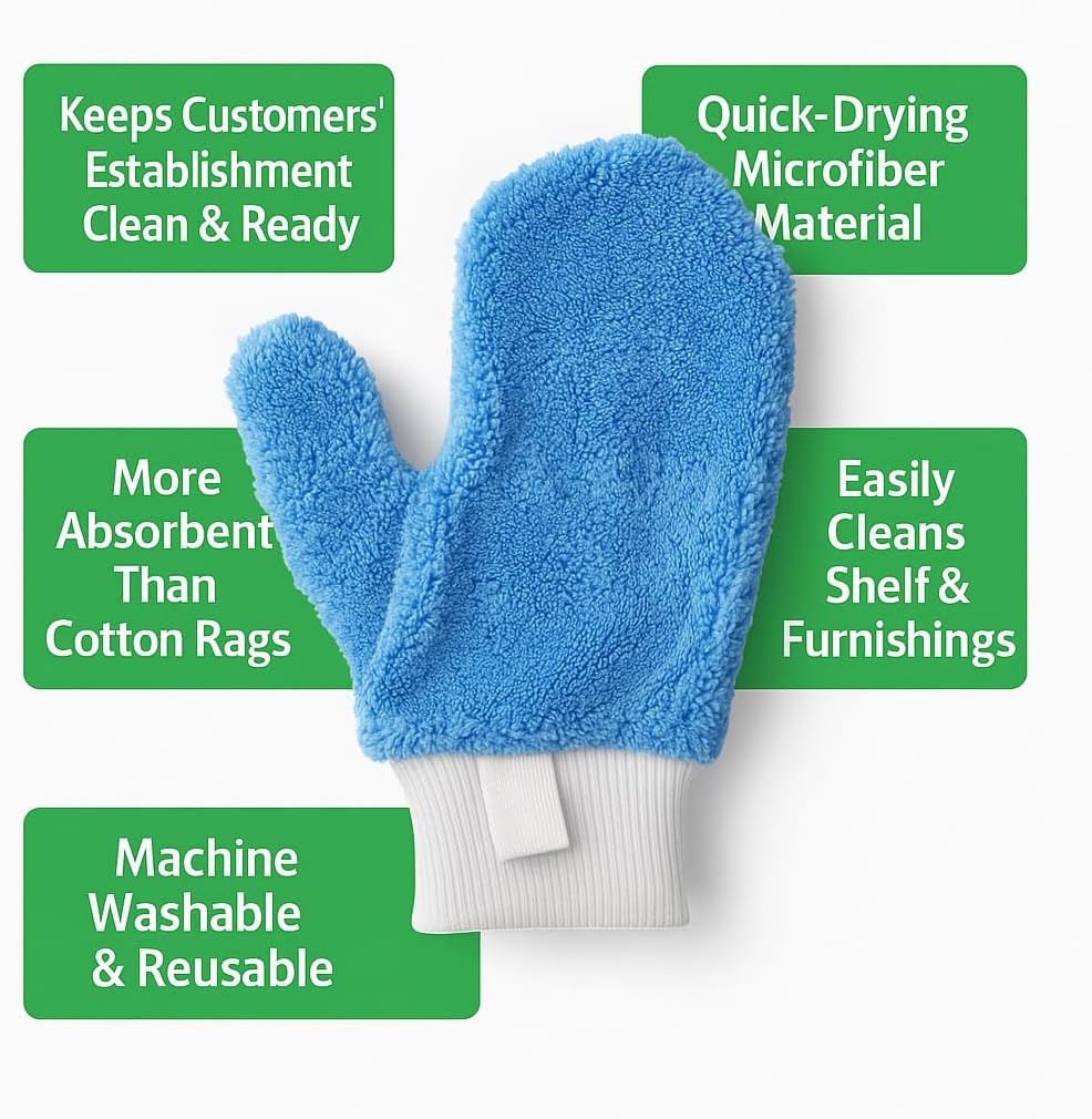 10" x 7" Microfiber Cleaning Mitt – Reusable Soft Dusting Glove for Auto, Glass & Surfaces – Non-Abrasive & Lint-Free Wash Mitt for Scratch-Free Cleaning – Ideal for Home or Commercial Use