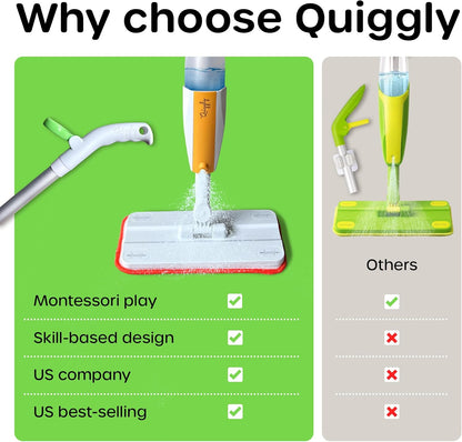 Quiggly Toddler Spray Mop – Two-Handed Design for Ages 3–5 with Real Water Sprayer – Montessori Functional Cleaning Toy Set