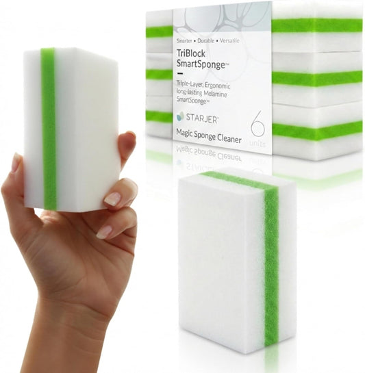 Eraser Melamine sponge 3-Layer magic sponge Cleaning Block Flip and Reuse, 4X More Durable Wall Cleaner for Painted Walls Shower Glass boat Skirting car sneaker Stain Remover White Shoe Cleaner,6 Pack