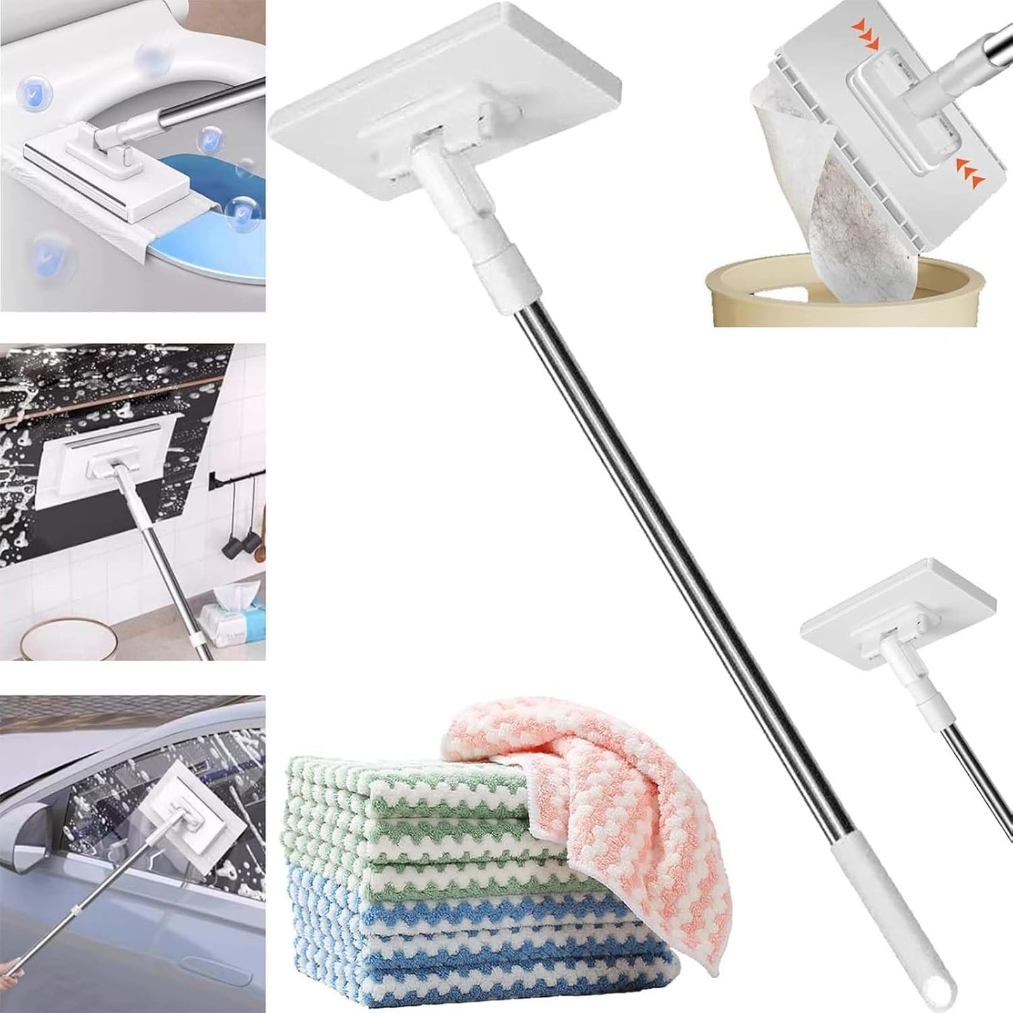 Snap Grip Mini Mop, 2026 Upgraded Disposable Dust Mop, Zero Touch Mini Mops, Convenient Cloth Changing Mops for Kitchen Counter, Foldable 100cm Adjustable Long Handle Mopping Stick (1*mop+5*Cloth)