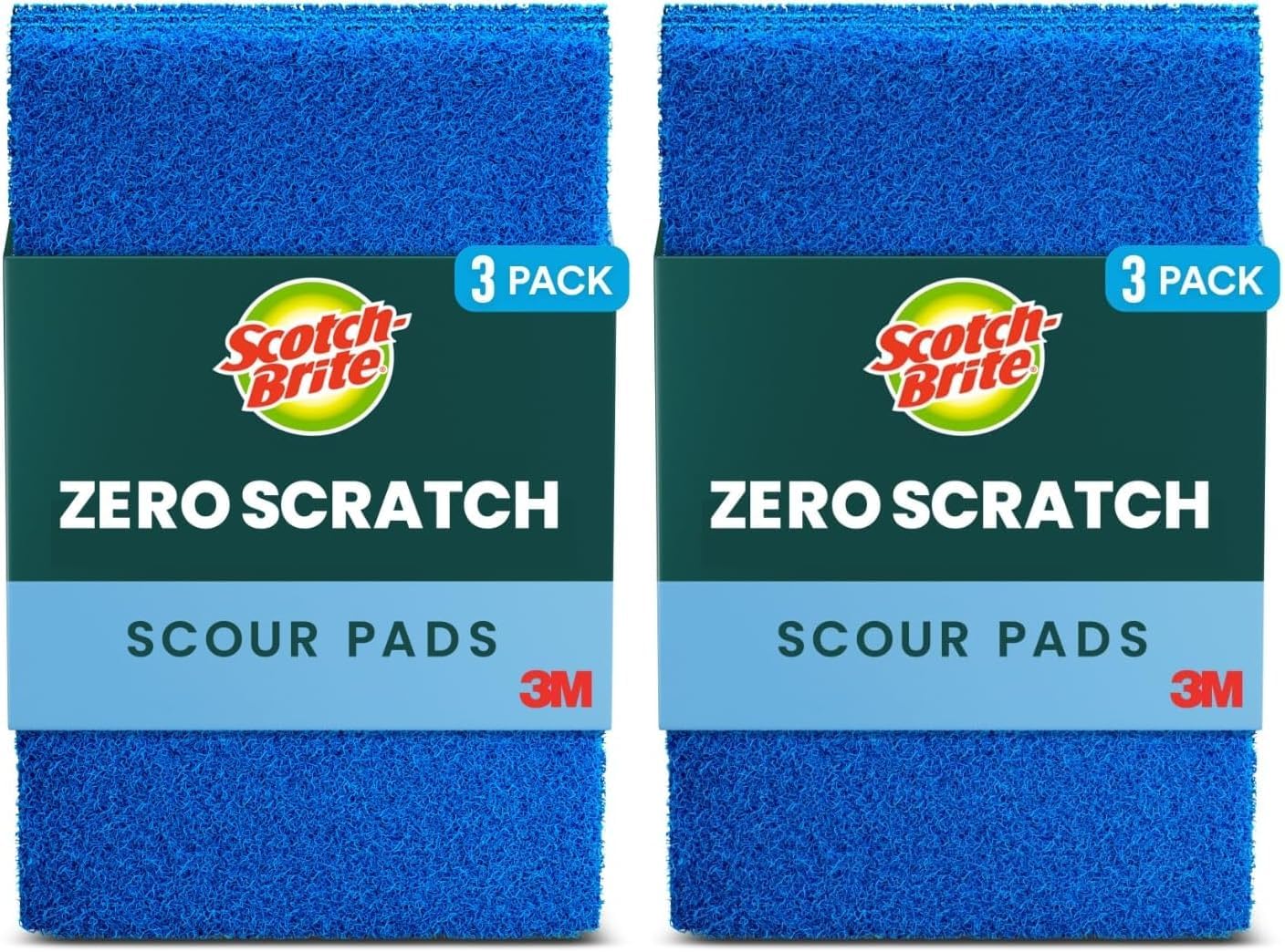 Scotch-Brite Zero Scratch Scouring Pad, Effective + Gentle Dish Scrubber for Household Cleaning, 3 Scrub Pads for Dishes, Nonstick Pots and Pans, Glass, Tubs, Showers, Reusable & Durable