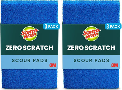 Scotch-Brite Zero Scratch Scouring Pad, Effective + Gentle Dish Scrubber for Household Cleaning, 3 Scrub Pads for Dishes, Nonstick Pots and Pans, Glass, Tubs, Showers, Reusable & Durable