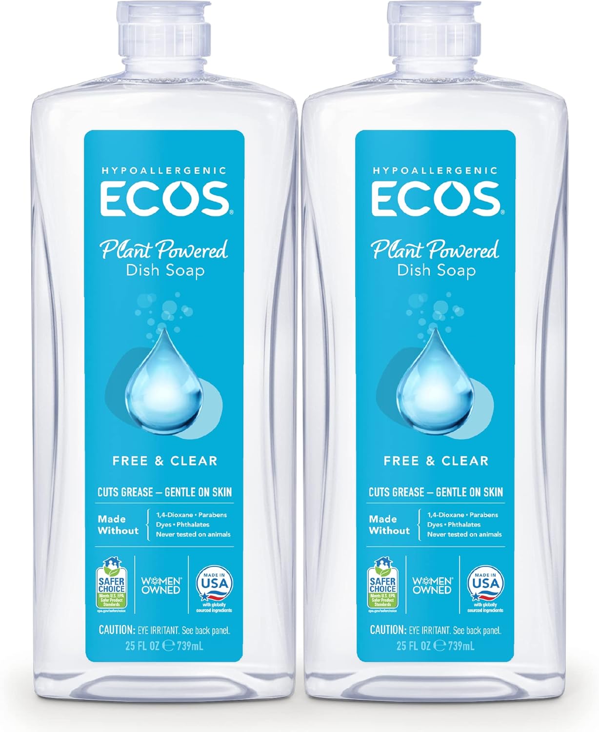 ECOS Dish Soap - Cuts Grease & Food Residue - No Harsh Chemicals - Hypoallergenic for Sensitive Skin - Biodegradable Formula, Recyclable Sustainable Liquid Dishwashing Soap - Natural Pear (Pack of 2)