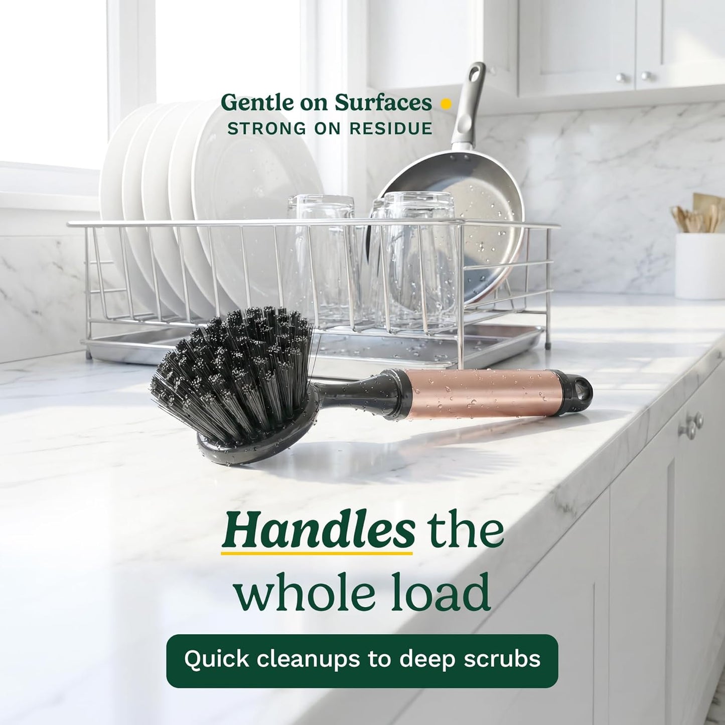 Cuisinart Dish Brush with Handle 2 Pack – Kitchen Scrub Brush for Dishes, Pots & Pans, Non-Scratch Dish Scrubber, Firm Bristles for Sink & Cookware, Comfortable Grip for Everyday Cleaning