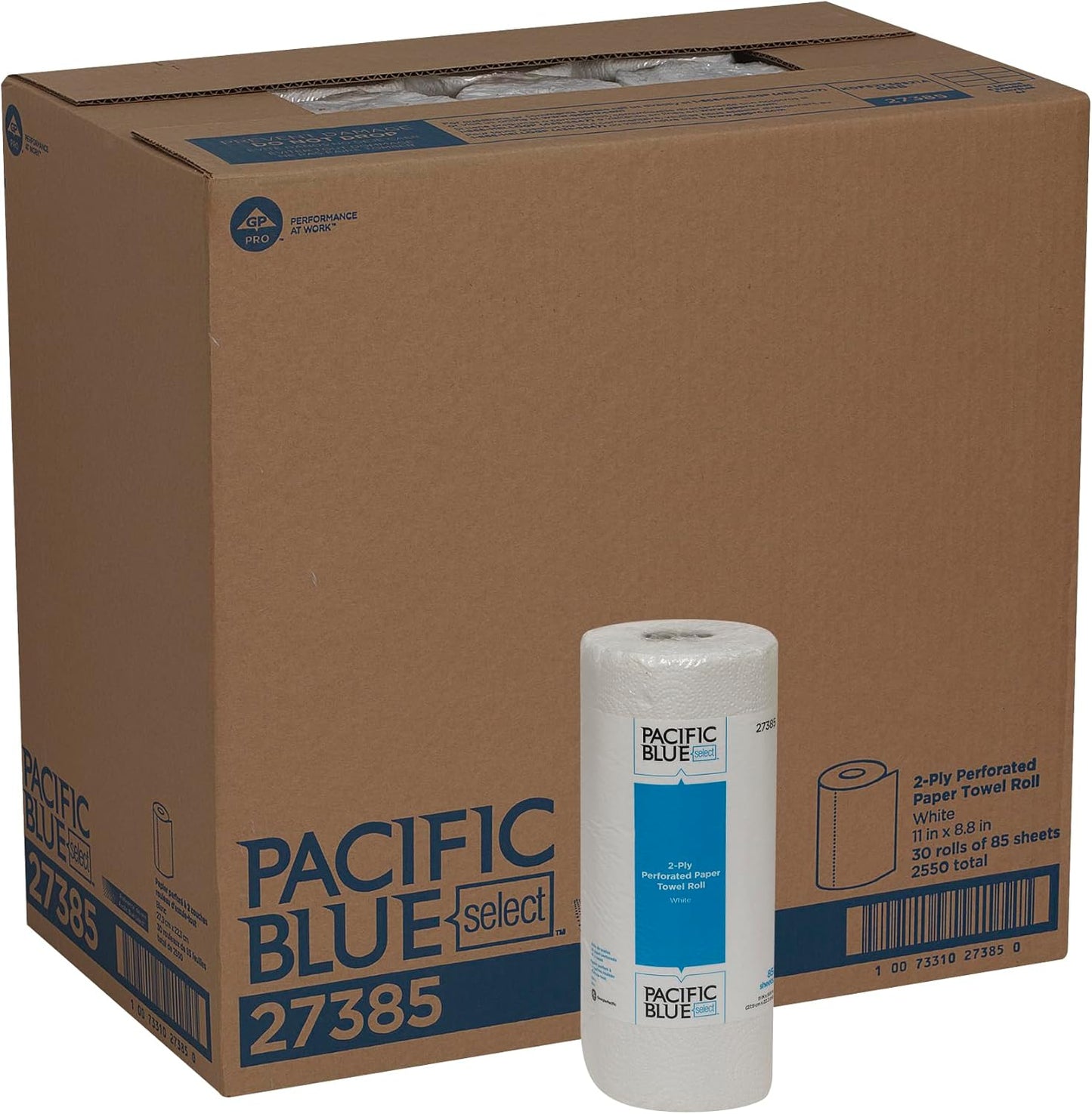 Georgia-Pacific Pacific Blue Select 2-Ply Perforated Roll Paper Towel, White, 85 Sheets Per Roll, 30 Rolls Per Case, 27385