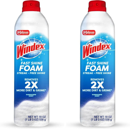 Windex Fast Shine Foam Glass Cleaner, No-Drip Windows, Doors, Mirrors & Countertops Aerosol Cleaning Spray, Streak-Free Shine, Removes Fingerprints, Dust, Dirt, Grime & More 19 oz (Pack of 1)