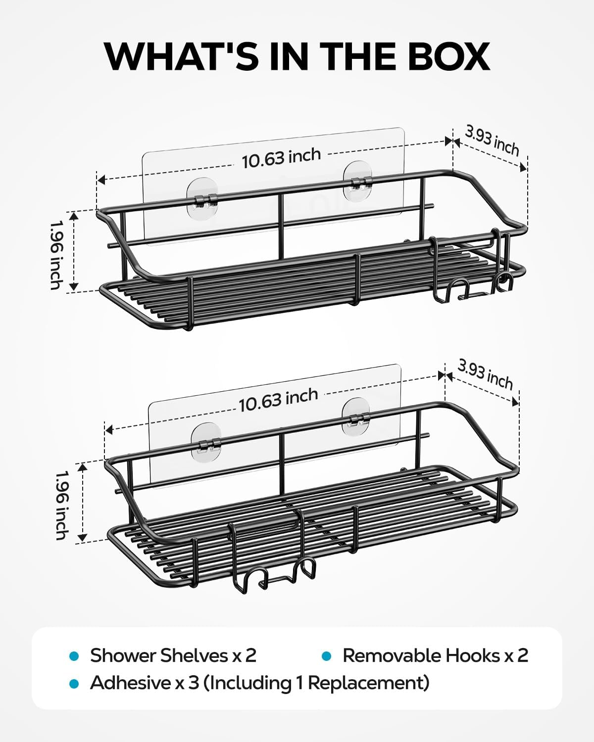 Nieifi Shower Caddy Shelf Storage Rack Adhesive Without Drilling Stainless Steel with Hooks for Washroom, Lavatory, Restroom, Toilet, Bathroom, Kitchen - 2 Pack