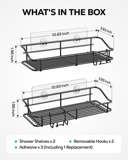 Nieifi Shower Caddy Shelf Storage Rack Adhesive Without Drilling Stainless Steel with Hooks for Washroom, Lavatory, Restroom, Toilet, Bathroom, Kitchen - 2 Pack