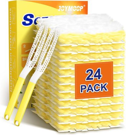 JOYMOOP Scented Telescopic Duster kit, 3FT Extendable Handle (Yellow) + 24 Yellow Refills for Swiffer Feather Duster,Easy Cleaning for Ceilings, Ceiling Fans, Blinds, Vents & Shelves