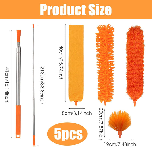 Cobweb Duster with Extension Pole, 4-in-1 Washable Cleaning Duster Kit, 15-100 Inch Long Telescoping Pole, Bendable Design for High Ceiling Fans Furniture, Microfiber Webster Remover Tools