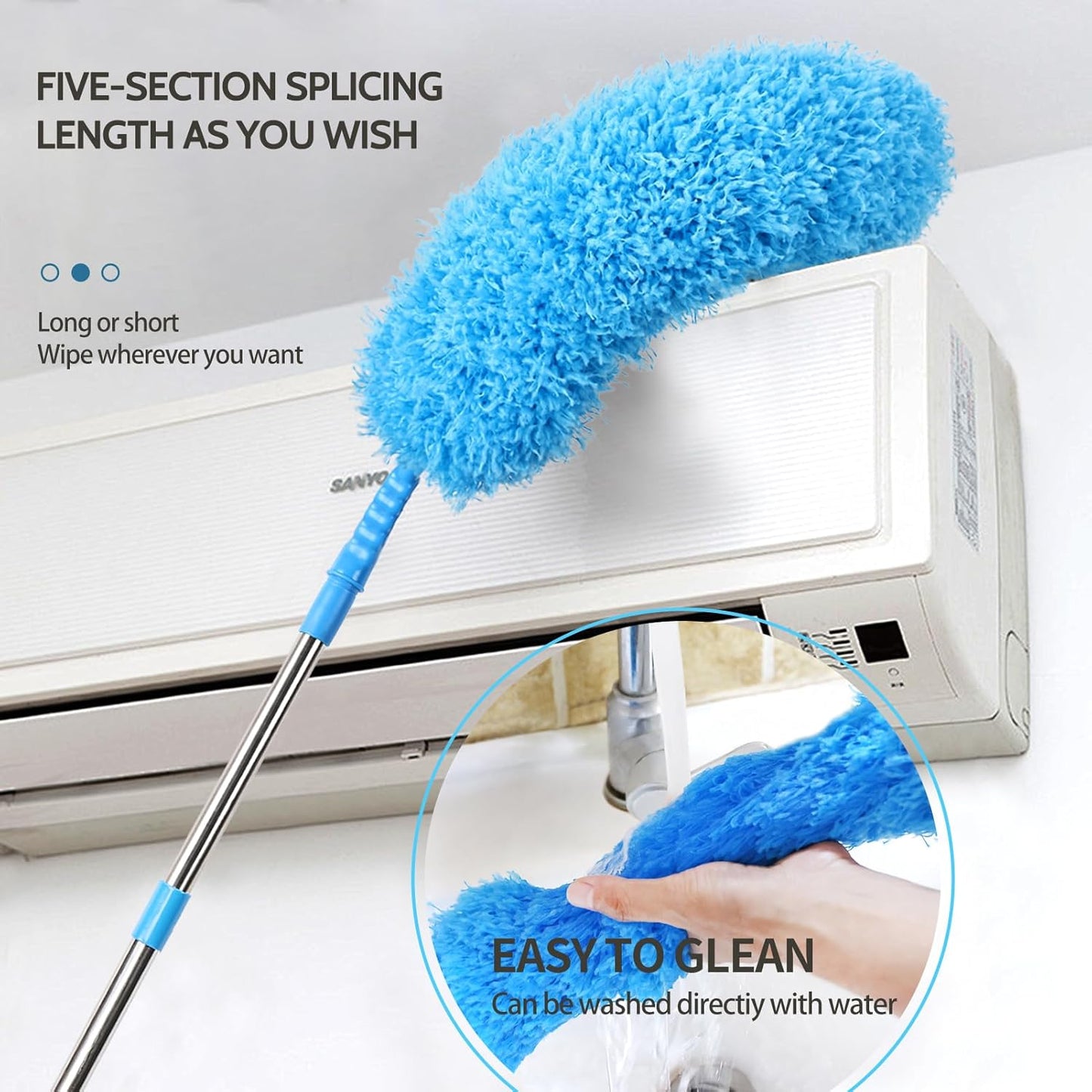 Rainbow Extendable Static Duster Reusable Microfiber Duster with 100" Telescoping Pole, Beandable and Washable Dusters Head for Cleaning Ceiling, Fan, Furniture