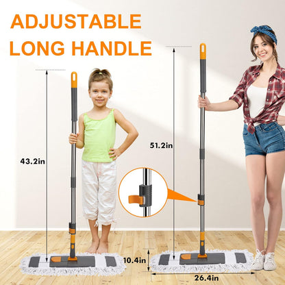 42" Commercial Dust Mop for Floor Cleaning, MASTERTOP Large Flat Mop with Long Handle, Sweeping Broom with 2 Different Mops Pads, Industrial Mop for Hardwood, Tile, Gym, Office, Mall, Warehouse