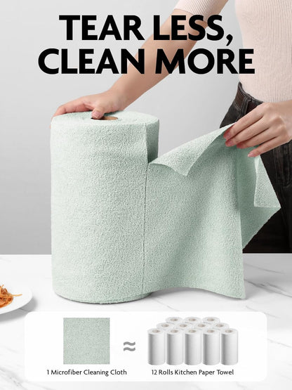 Fantasticlean Microfiber Cleaning Cloth Roll -75 Pack, Tear Away Microfiber Towels, 12" x 12", Reusable, Washable, Scratch Free, Ultra Absorbent Dishcloth for All-Around Cleaning Supplies (White)