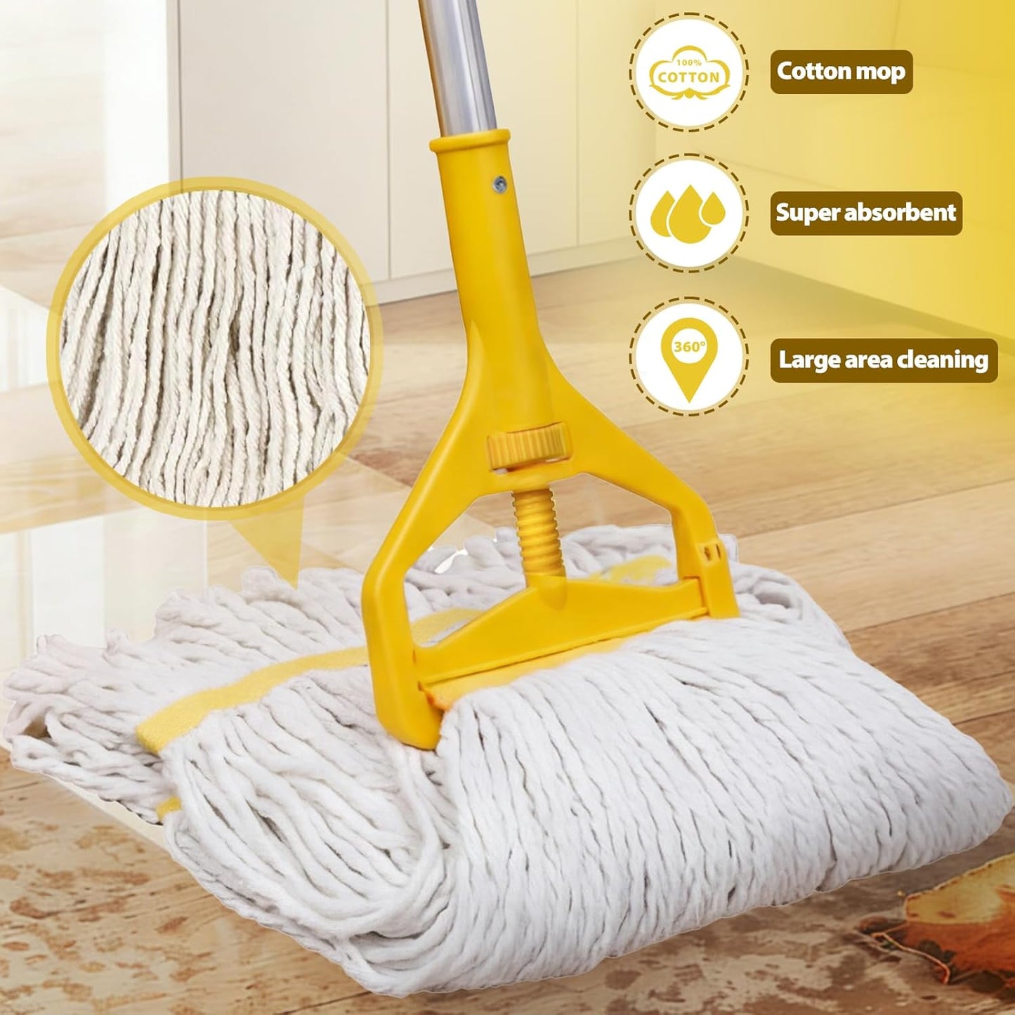 33 Qt Commercial Mop Bucket, with Side-Press Wringer on Wheels. Includes an Industrial Mop. Yellow Industrial Mop Bucket, Suitable for Home, Commercial, Restaurant Cleaning