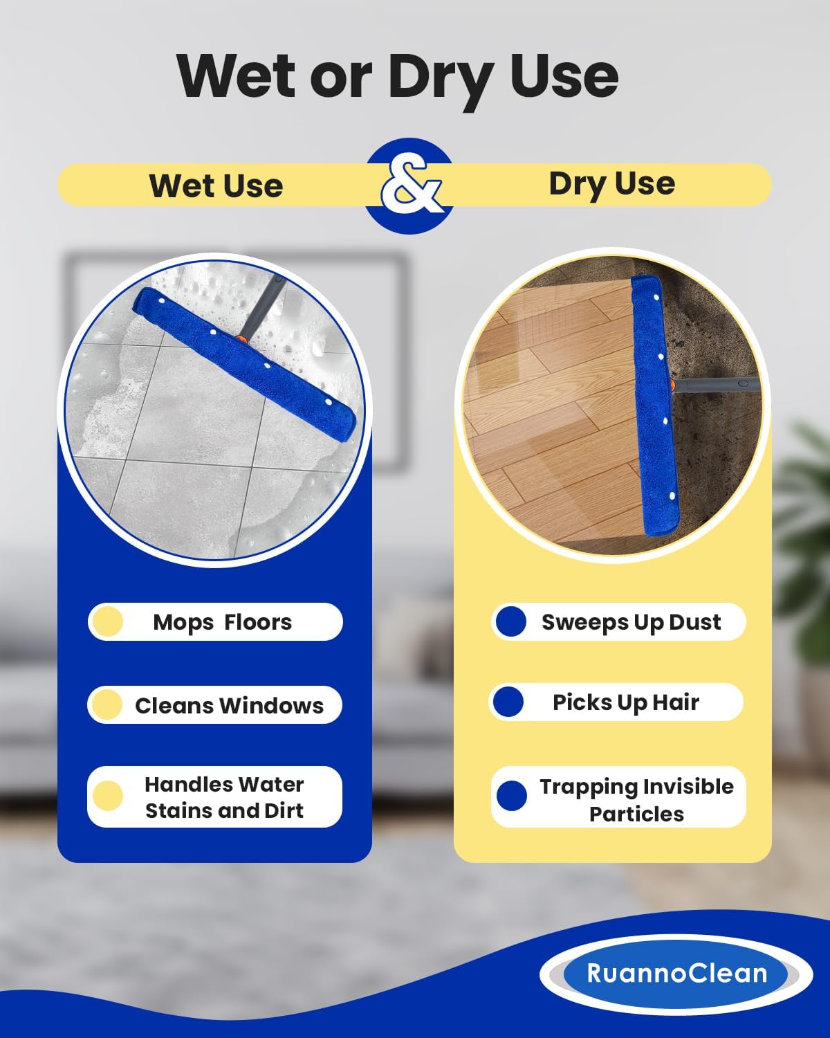 Floor Squeegee Pads, Microfiber Pads for Squeegee for Floor, Reusable Mop Pad for 23-24" Heavy Duty Rubber Squeegees Mop Rubber Broom for Floor, Tile, Glass, Wall Cleaning -4 Pack 60cm