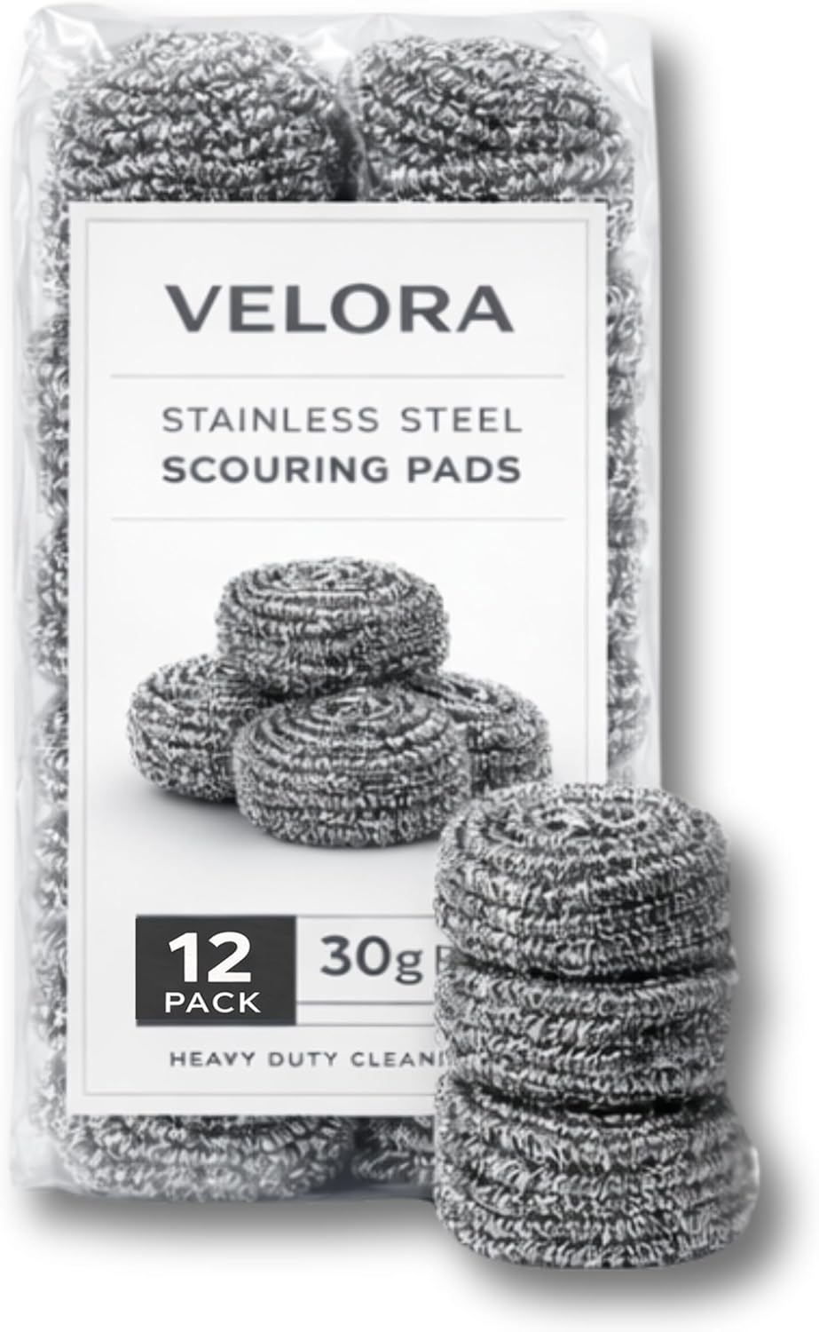 Stainless Steel Scouring Pads - 12 Pack - Steel Wool Scrubbers for Pots, Pans, Dishes & Grills