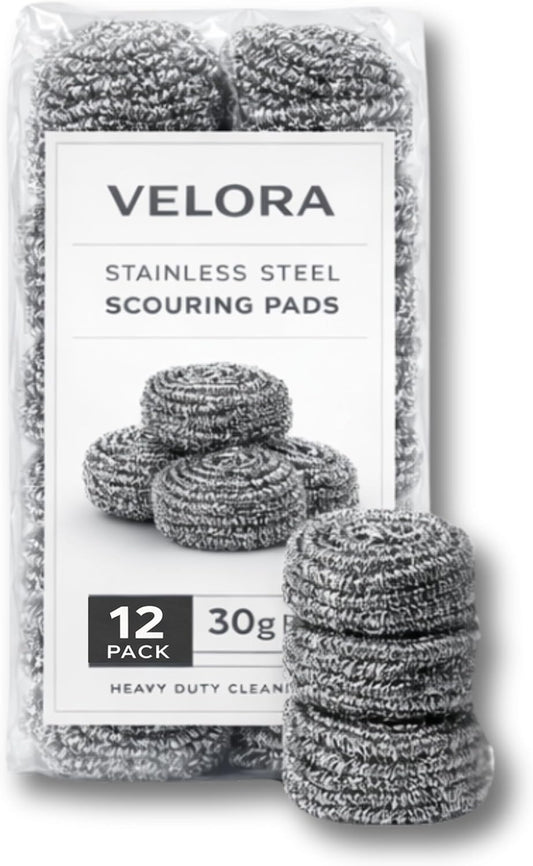 Stainless Steel Scouring Pads - 12 Pack - Steel Wool Scrubbers for Pots, Pans, Dishes & Grills