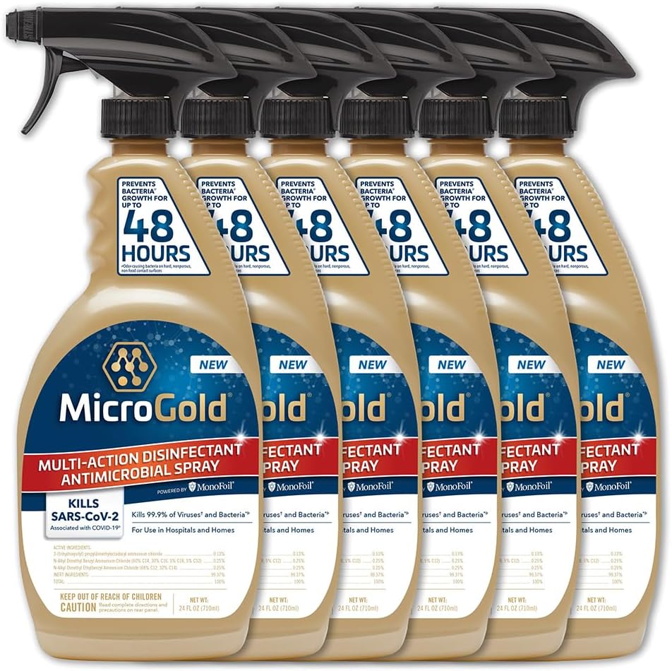 MicroGold Multi-Action Disinfectant Antimicrobial Spray Tested and Proven Effective to Kill the COVID-19 Virus, Kills 99.9% of Viruses and Bacteria, 24 Fluid Ounces, 1 Pack, Packaging May Vary