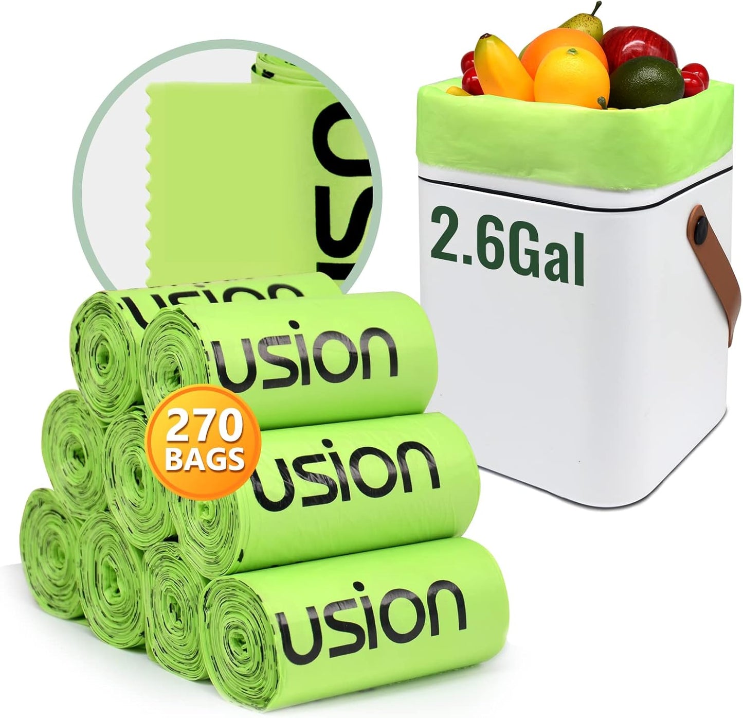GreFusion Compostable Bags 1.2 Gallon,125 Count, Fits 0.75,1,1.2,1.3,1.6,1.8 Gallon Countertop Bin, Small compost bags, Certified by BPI, ASTM D6400 and OK Compost