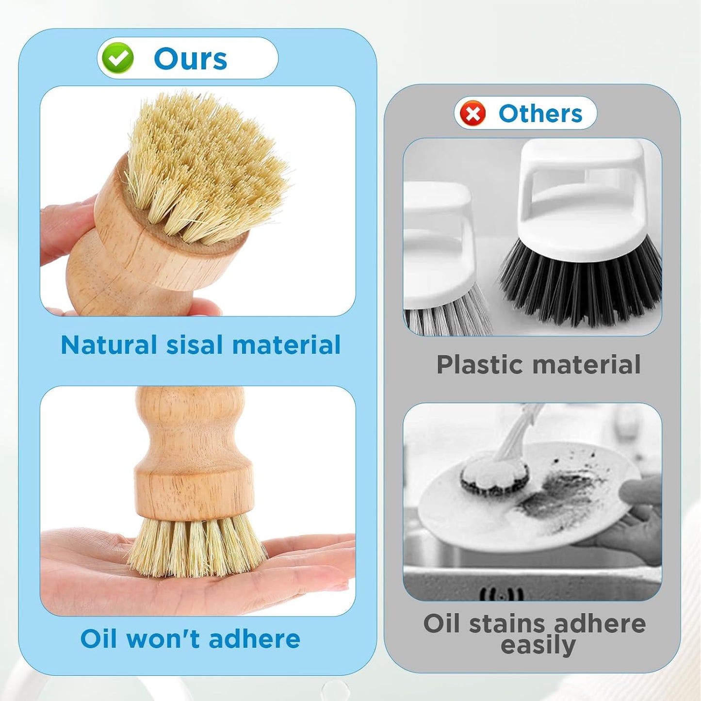 12 Packs Bamboo Dish Scrub Brushes Wooden Scrubbers Set Kitchen Dishwashing Scrubber with Natural Sisal Bristles for Iron Pot Pan Sink