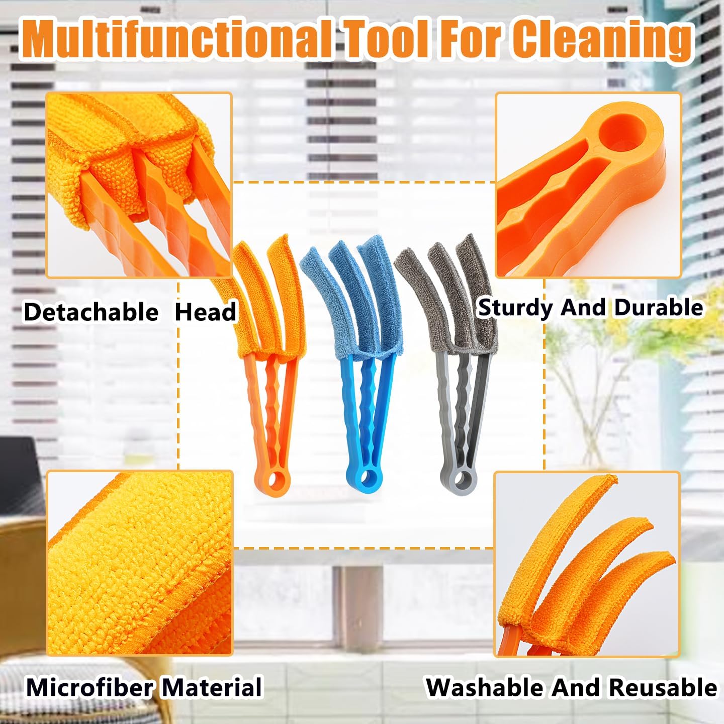 3 Pack Microfiber Feather Duster with 6 Microfiber Sleeves, Window Blind Cleaner, Blind Duster, Blinds Cleaning Tools