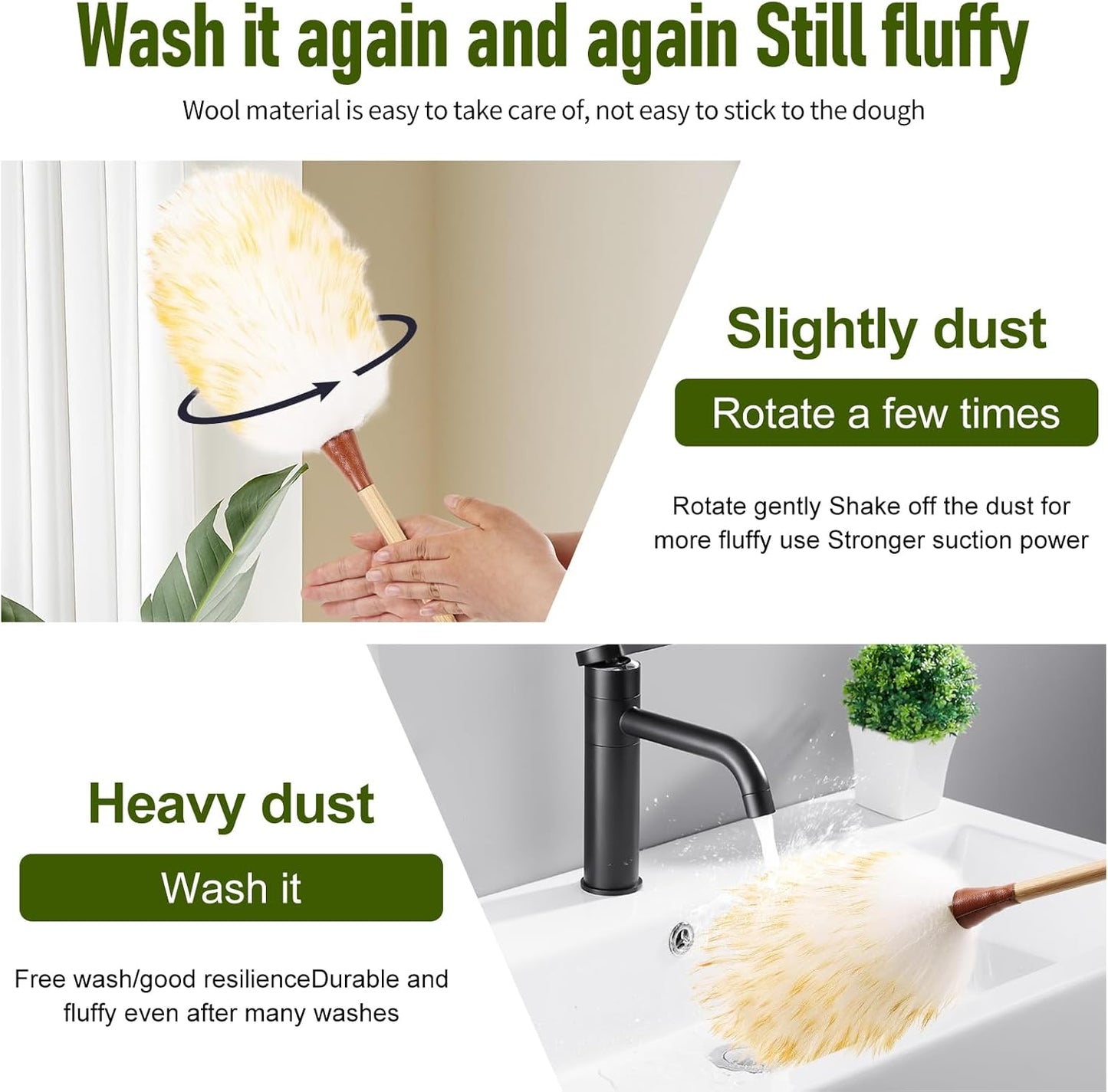 Extendable Lambswool Duster 25-64" Retractable Telescopic Handle Removable Head Multi-Surface Cleaning Tool for Ceiling Fans, Windows, High Walls, and Hard-to-Reach Areas (2pcs)