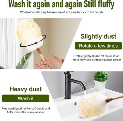 Extendable Lambswool Duster 25-64" Retractable Telescopic Handle Removable Head Multi-Surface Cleaning Tool for Ceiling Fans, Windows, High Walls, and Hard-to-Reach Areas (2pcs)