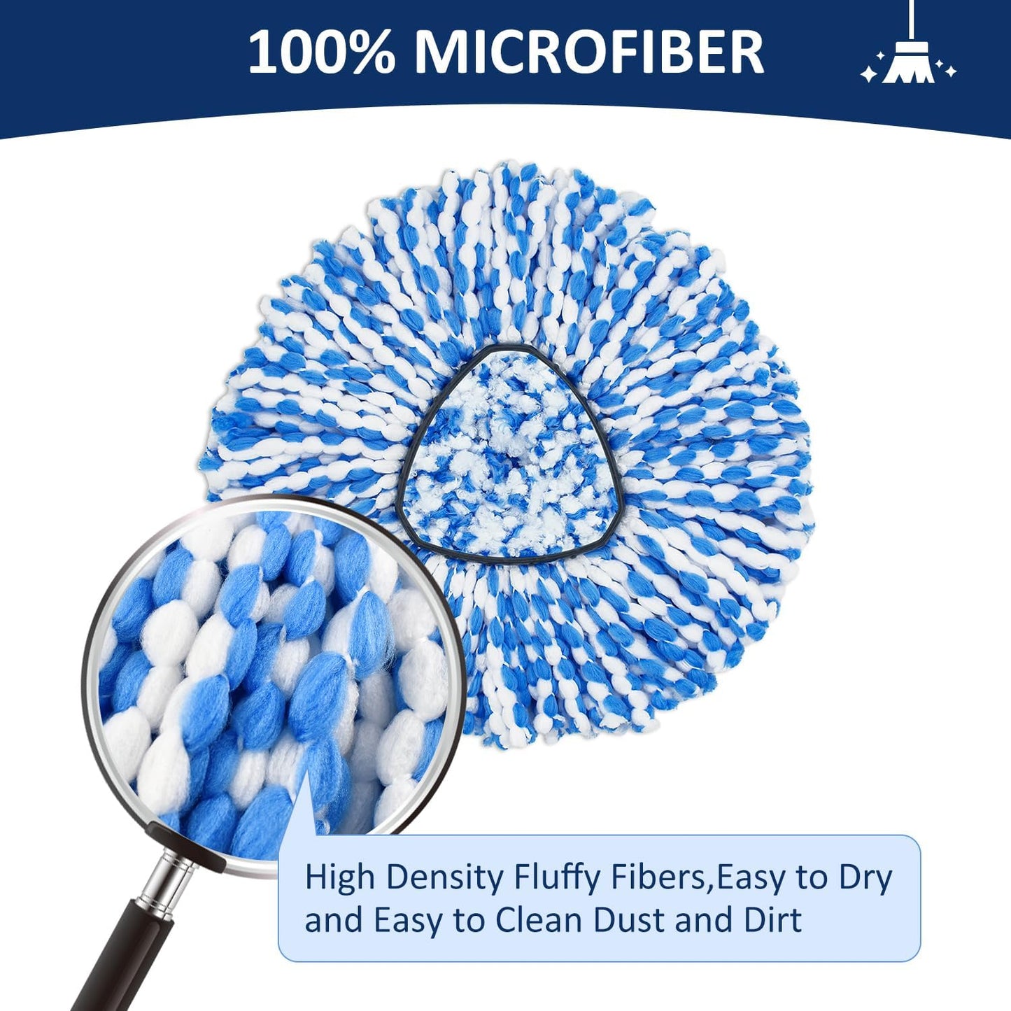 Mop Head Replacement Compatiable with Ocedar RinseClean 2-Tank System, Mircofiber Mop Heads Refill and Scrub Brush for O Cedar Rinseclean Spin Mop, 6 Pack Mop Refills & 2 Scrub Head for Floor Cleaning
