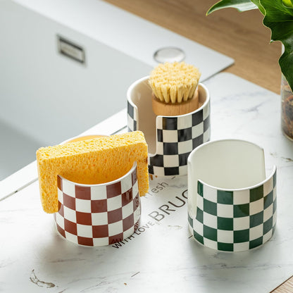 Zoeeker Sponge Holder for Kitchen Sink, Ceramic Dish Sponge Dish Rack Scrubby Caddy Kitchen Organizer Cute Sink Caddy Organizer, Farmhouse Decor, Speckled Glaze
