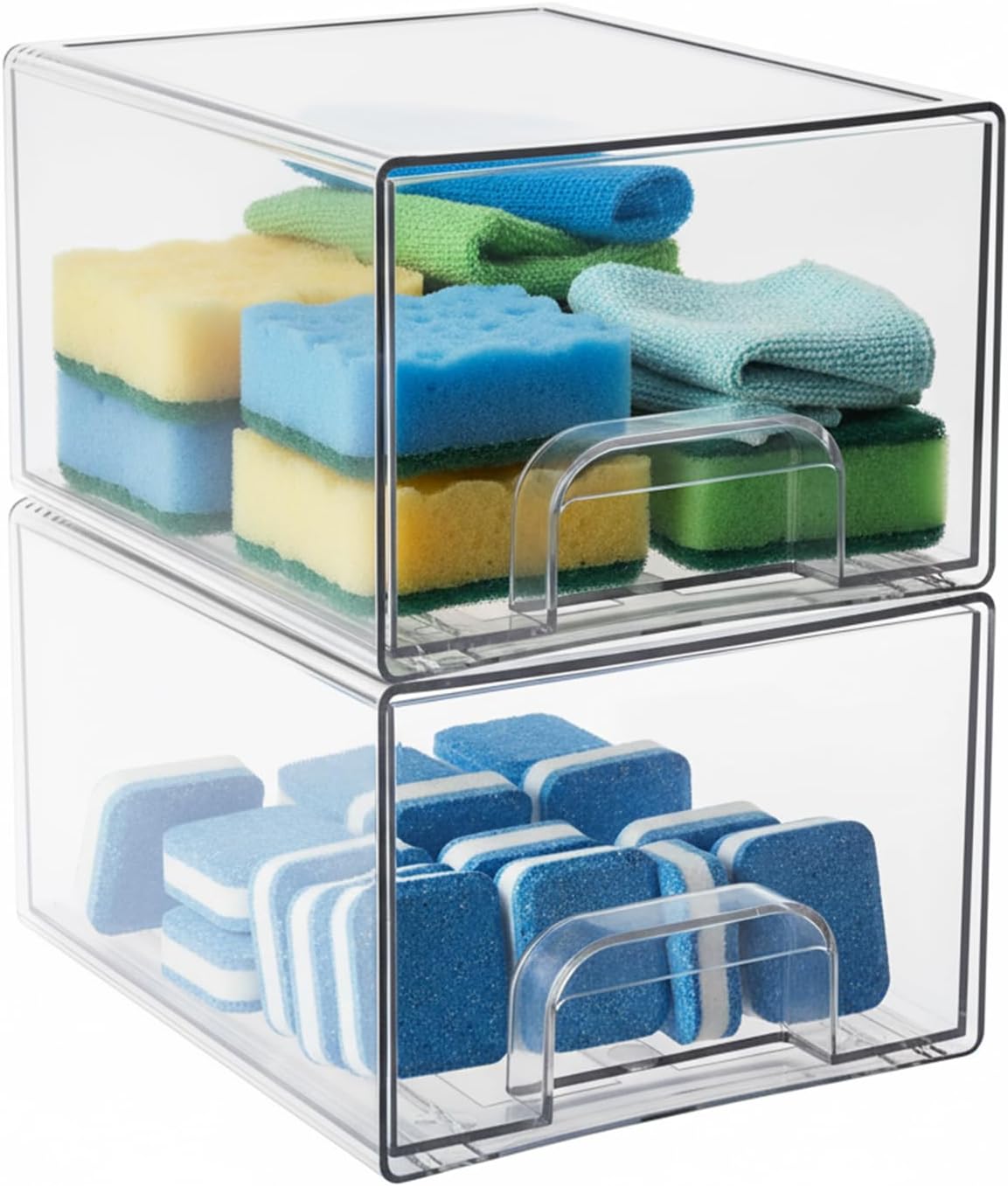 2 Pack Laundry Pods Container, Stackable Laundry Room Organization Storage Drawers, Dryer Sheet Container, Detergent Holder with Pull Handle, Bathroom Organization, Clear