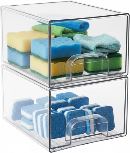 2 Pack Laundry Pods Container, Stackable Laundry Room Organization Storage Drawers, Dryer Sheet Container, Detergent Holder with Pull Handle, Bathroom Organization, Clear